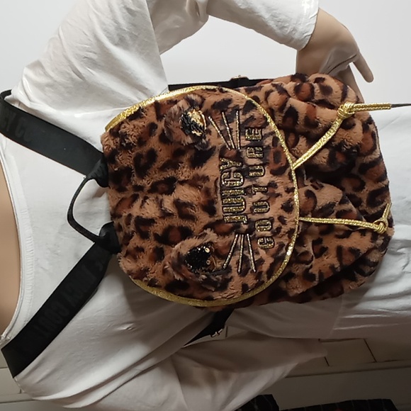 Juicy Couture -Faux Fur Cheetah Backpack w/Gold Sequins - Brown Tan Gold - Picture 11 of 11